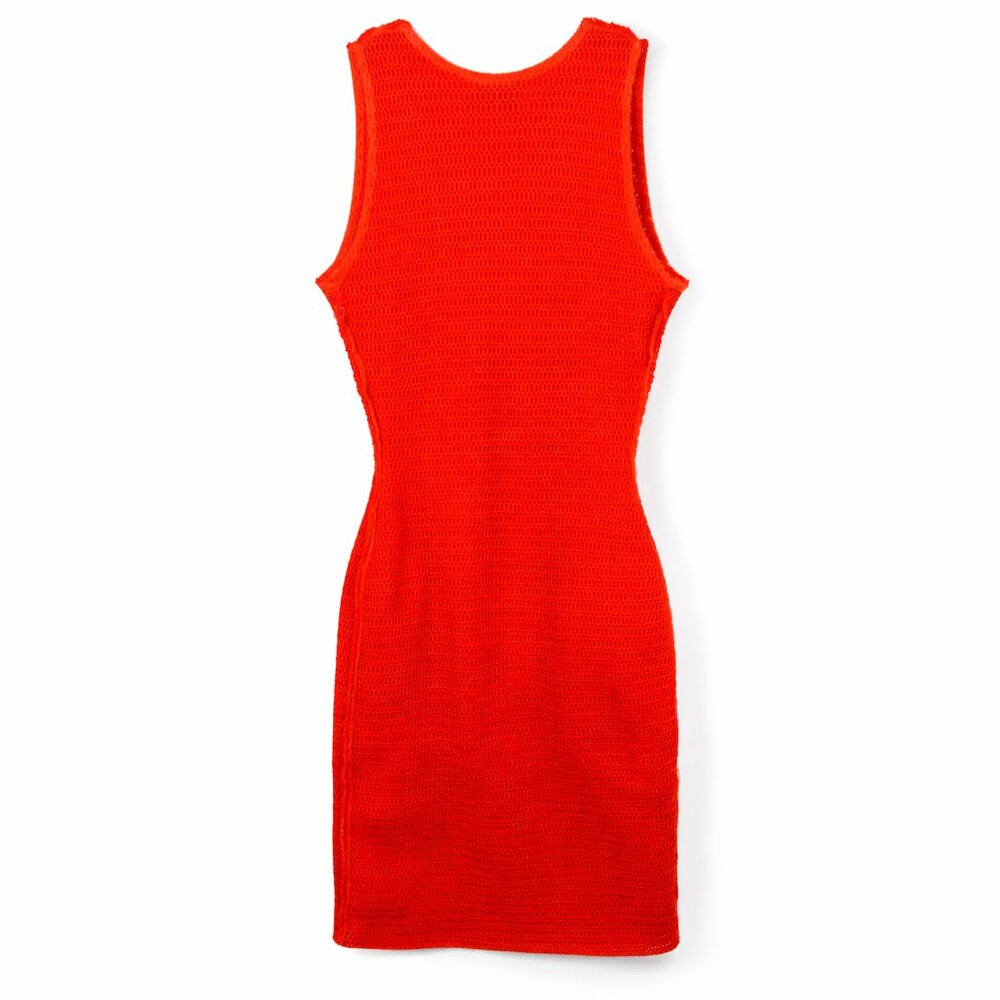 Lanvin Orange Resort Collection Semi-Sheer Scuba Mesh Tank Bodycon Dress Size 38 - Picture 2 of 4
